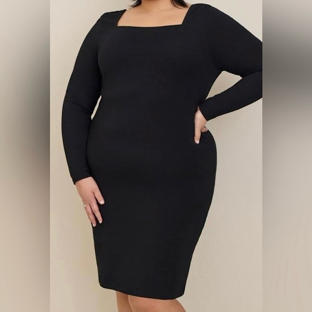 NWT Torrid Foxy Square Neck Long Sleeve Bodycon Mini‎ Dress Black Size 2X